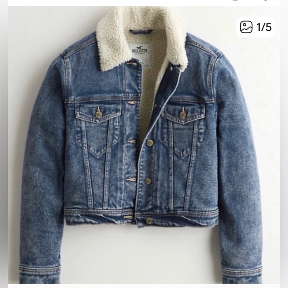 HOLLISTER XXS DENIM SHERPA CROP JACKET - Picture 1 of 4